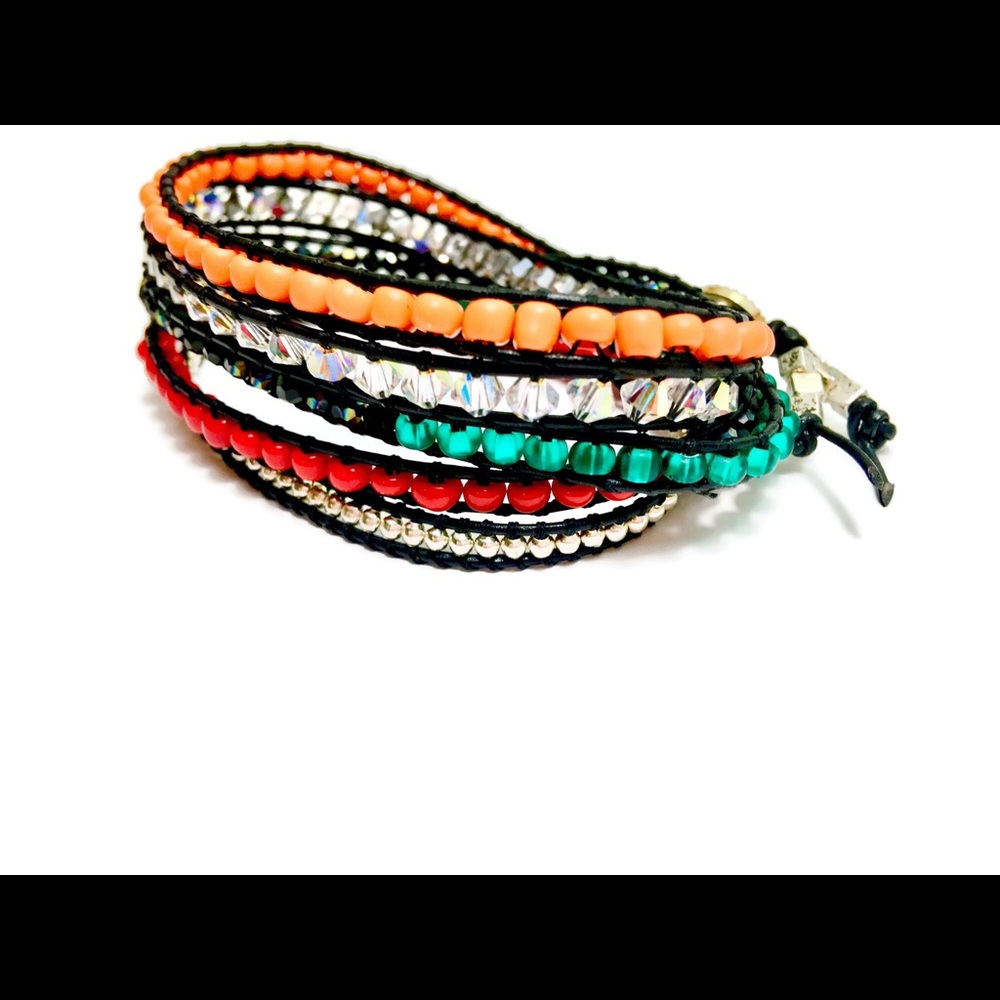 Leather Beaded Multi Wrap Bracelet